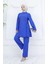 Yandan Bağlamalı Taşlı Abiye Tunik Pantolon Takım 6123-06 Saks 2
