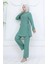 Yandan Bağlamalı Taşlı Abiye Tunik Pantolon Takım 6123-02 Çağla Yeşili 1