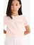 Kız Çocuk Slim Fit Dar Kesim Bisiklet Yaka Baskılı Fitilli Kaşkorse Kısa Kollu Tişört D9537A825SM 4