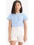 Kız Çocuk Slim Fit Dar Kesim Bisiklet Yaka Baskılı Fitilli Kaşkorse Kısa Kollu Tişört D9537A825SM 3