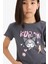 Kız Çocuk Kuromi Cropped Fit Bisiklet Yaka Ribana Kısa Kollu Tişört E1884A825SM 4
