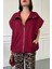 Oversize Çıtçıtlı Yelek- Bordo 4