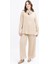 Bej-Cep Detaylı Büyük Beden Pantolonlu Takım 1