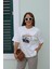 Ekru Oversize Baskı Detay Tshirt 3