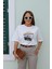 Ekru Oversize Baskı Detay Tshirt 4