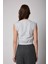 Kadın T-Shirt Gri Beli Lastikli Vatkalı Görünümlü Önü Nakışlı Basic - 2507 5