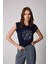 Kadın T-Shirt Lacivert Beli Lastikli Vatkalı Görünümlü Önü Nakışlı Basic - 2507 1