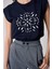 Kadın T-Shirt Lacivert Beli Lastikli Vatkalı Görünümlü Önü Nakışlı Basic - 2507 3