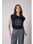 Kadın T-Shirt Lacivert Beli Lastikli Vatkalı Görünümlü Önü Nakışlı Basic - 2507 4