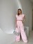Pembe Çizgili Crop Pantolon Takım 3