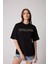 Kadın T-Shirt Siyah Culture Nakışlı Oversize Basic - 2508 1