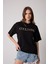 Kadın T-Shirt Siyah Culture Nakışlı Oversize Basic - 2508 2