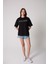 Kadın T-Shirt Siyah Culture Nakışlı Oversize Basic - 2508 3