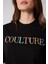Kadın T-Shirt Siyah Culture Nakışlı Oversize Basic - 2508 4