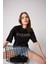 Kadın T-Shirt Siyah Culture Nakışlı Oversize Basic - 2508 5