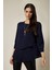 Lacivert 3/4 Kollu Katmanlı Oversize Kadın Bluz 1