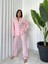 Kadın Cepli Şeritli ve Şık Biye Detaylı Pamuklı Viskon Ikili Pembe Pijama Takımı 2