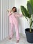 Kadın Cepli Şeritli ve Şık Biye Detaylı Pamuklı Viskon Ikili Pembe Pijama Takımı 4