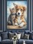 Kedi ve Köpek Dostluğu Dekoratif Kanvas - Mdf Ahşap Tablo 2