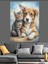 Kedi ve Köpek Dostluğu Dekoratif Kanvas - Mdf Ahşap Tablo 3