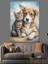 Kedi ve Köpek Dostluğu Dekoratif Kanvas - Mdf Ahşap Tablo 4