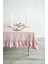 Buldan Keten Fırfırlı Vintage Pastel Pembe Masa Örtüsü 2