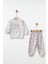 Ayı Baskılı Karyokalı Pamuklu Kumaş Alt-Üst Bebek Takımı 1