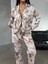 Ipek Saten Pijama Kahve Çiçek Desenli M 1