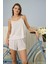 Ip Askılı Şortlu Pembe Çizgili Pijama Takımı - 2780 2