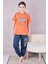 Kapip Turuncu Hıkıng Baskılı Kısa Kollu Erkek Çocuk Pijama Takımı 11-15 Yaş 7025-T 1