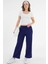 Lacivert Yüksek Bel Beli Lastikli Bağcıklı Wide Leg Basic Eşofman Alt 2