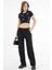 Siyah Yüksek Bel Beli Lastikli Bağcıklı Wide Leg Basic Eşofman Alt 1