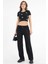 Siyah Yüksek Bel Beli Lastikli Bağcıklı Wide Leg Basic Eşofman Alt 2