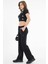 Siyah Yüksek Bel Beli Lastikli Bağcıklı Wide Leg Basic Eşofman Alt 5