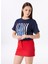 Bisiklet Yaka Baskılı Lacivert Kadın T-Shirt F5SL-TST0436 1