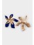 Kadın Mavi Çiçek Motifli Gold Küpe E8029AXNS 2