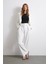 Bel Detaylı Wide Leg Pantolon Ekru 1