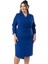 Büyük Beden Kruvaze Ceket Yaka Süs Düğme Detaylı Truvakar Kol Saks Mavi Elbise 2