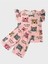 Kız Çocuk Pamuklu Pembe Kedi Desenli Kısa Kollu Şortlu Yazlık Pijama Takımı 1
