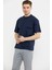 Bisiklet Yaka Oversize Pamuk Tişört - Lacivert 4