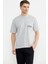 Bisiklet Yaka Oversize Pamuk Tişört - Açık Gri 3