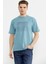 Oversize Baskılı Pamuk Tişört - Mavi 2