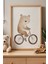 Sevimli Bisiklet Süren Ayı Çocuk Odası ve Bebek Odası Ahşap Çerçeveli Duvar Tablosu 1