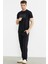 Bisiklet Yaka Baskılı Basic Tişört - Siyah 4