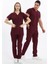 Happiness Basic - Likralı Doktor Hemşire Forma Takımı Scrubs Üniforma Cerrahi Takım, Bordo 3
