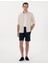 Erkek Lacivert Slim Fit Gofre Beli Lastikli Dokuma Şort 50305289-VR033 1