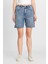 Slim Fit Dar Kesim Normal Bel Mavi Bermuda Jean Kot Şort 3