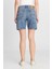 Slim Fit Dar Kesim Normal Bel Mavi Bermuda Jean Kot Şort 4