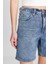 Slim Fit Dar Kesim Normal Bel Mavi Bermuda Jean Kot Şort 5