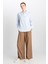 Relaxed Fit Geniş Kesim Uzun Kollu Keten Karışımlı Mavi Gömlek 4